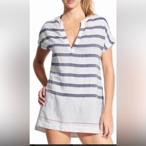 Athleta White and Blue Tunic Swimsuit Coverup S